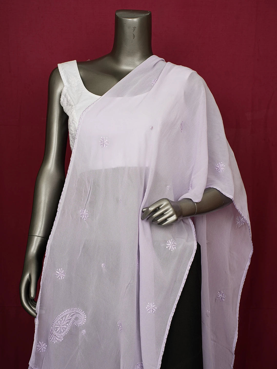 Ada Hand Embroidered Lavender Viscose Georgette Lucknowi Chikankari Dupatta 01A619056