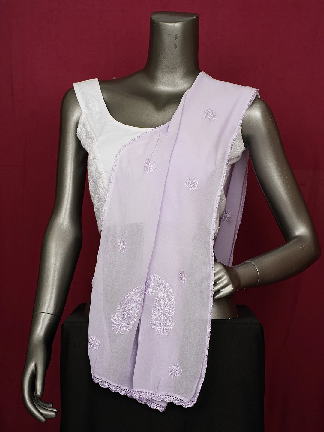 Ada Hand Embroidered Lavender Viscose Georgette Lucknowi Chikankari Dupatta 01A619056