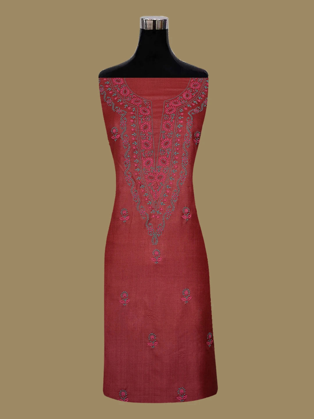 Ada Hand Embroidered Maroon Silk Lucknowi Chikankari Unstitched Suit Piece 01A650961
