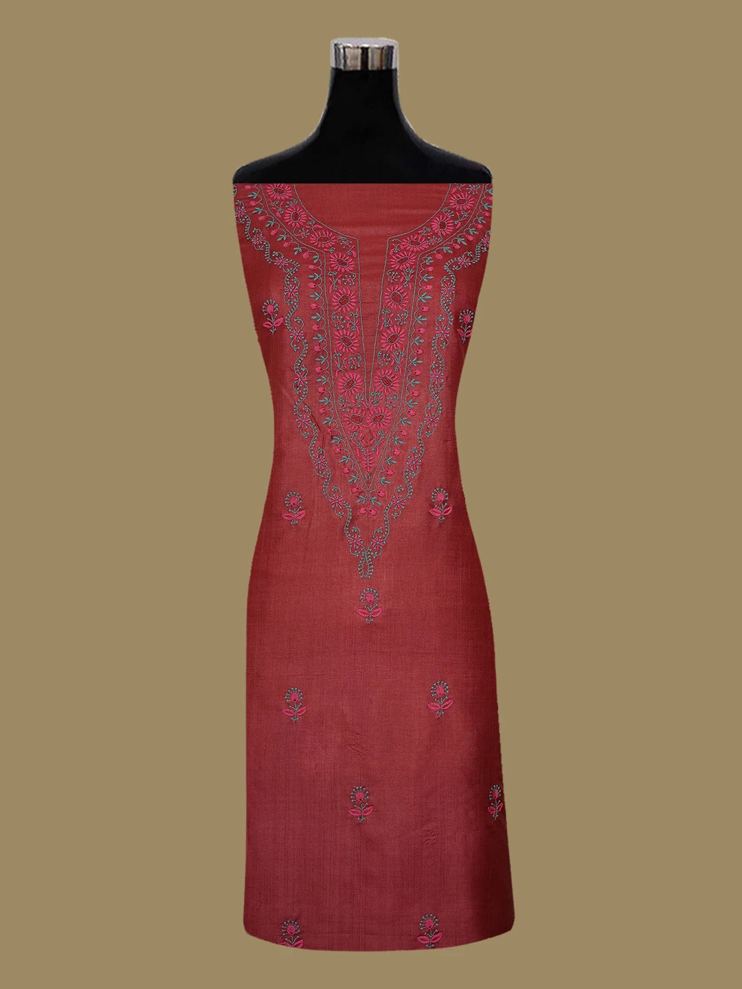 Ada Hand Embroidered Maroon Silk Lucknowi Chikankari Unstitched Suit Piece 01A650961