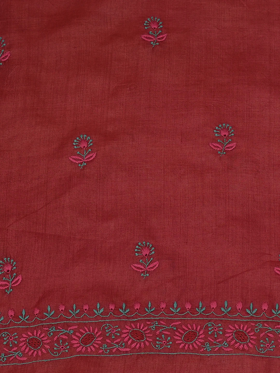 Ada Hand Embroidered Maroon Silk Lucknowi Chikankari Unstitched Suit Piece 01A650961