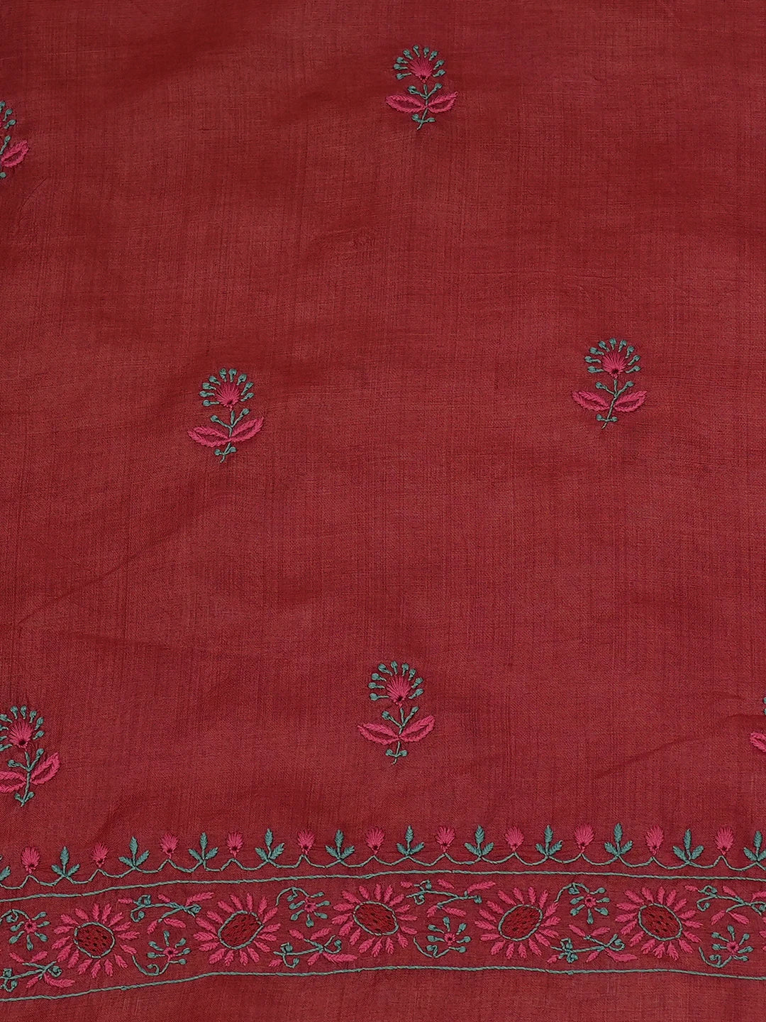 Ada Hand Embroidered Maroon Silk Lucknowi Chikankari Unstitched Suit Piece 01A650961