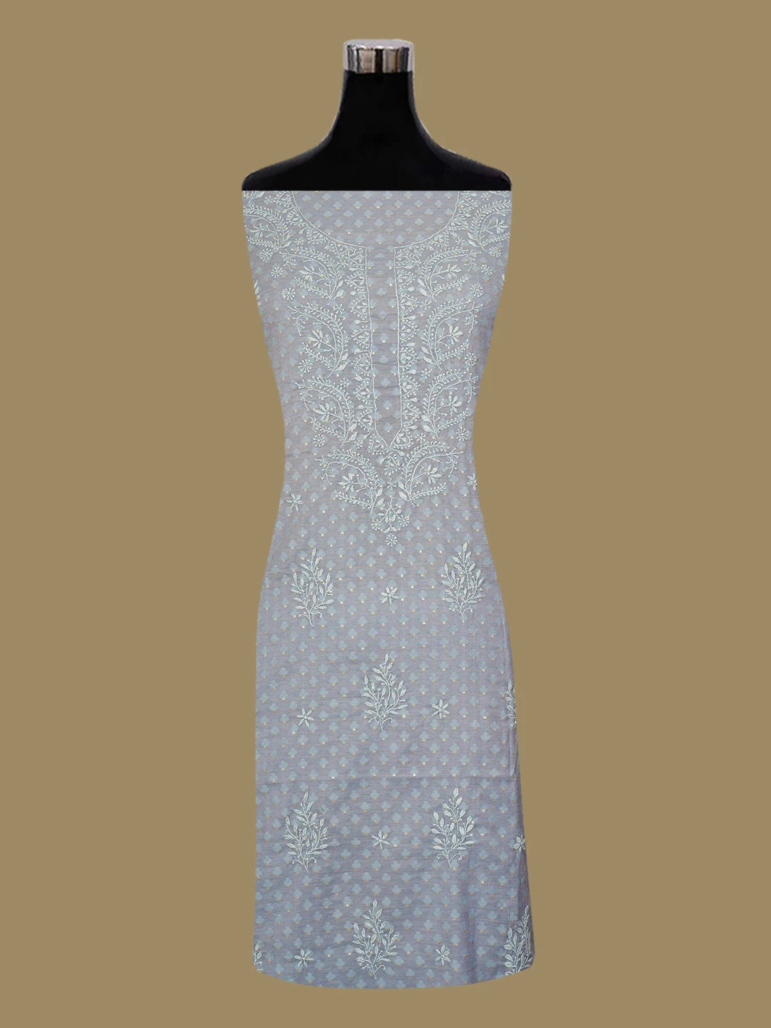 Ada Hand Embroidered Light Mauve Chanderi Lucknowi Chikankari Unstitched Kurta Dupatta Set 01A680187