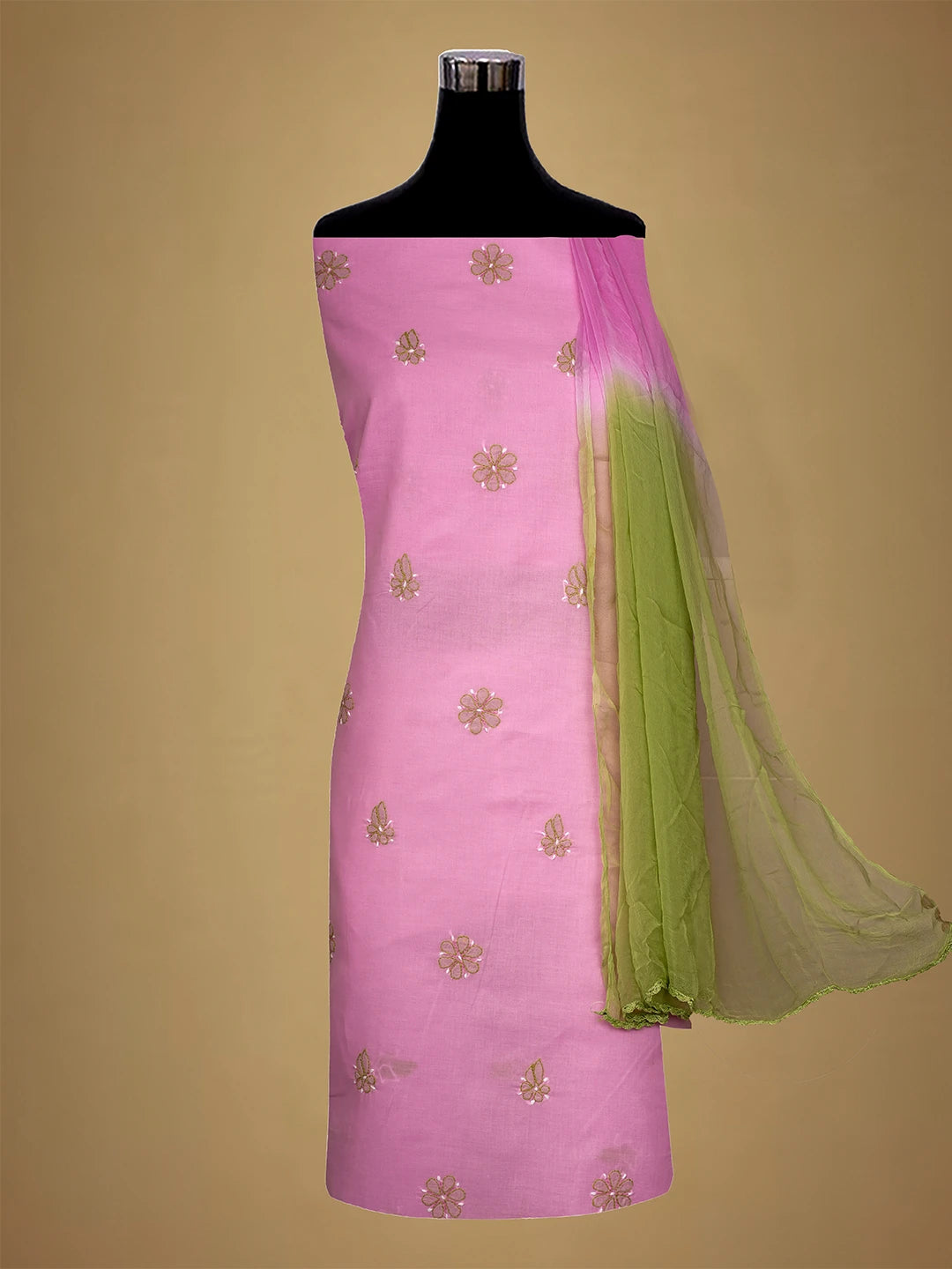 Ada Hand Embroidered Pink Cotton Lucknowi Chikankari Unstitched Suit Piece 01A700444