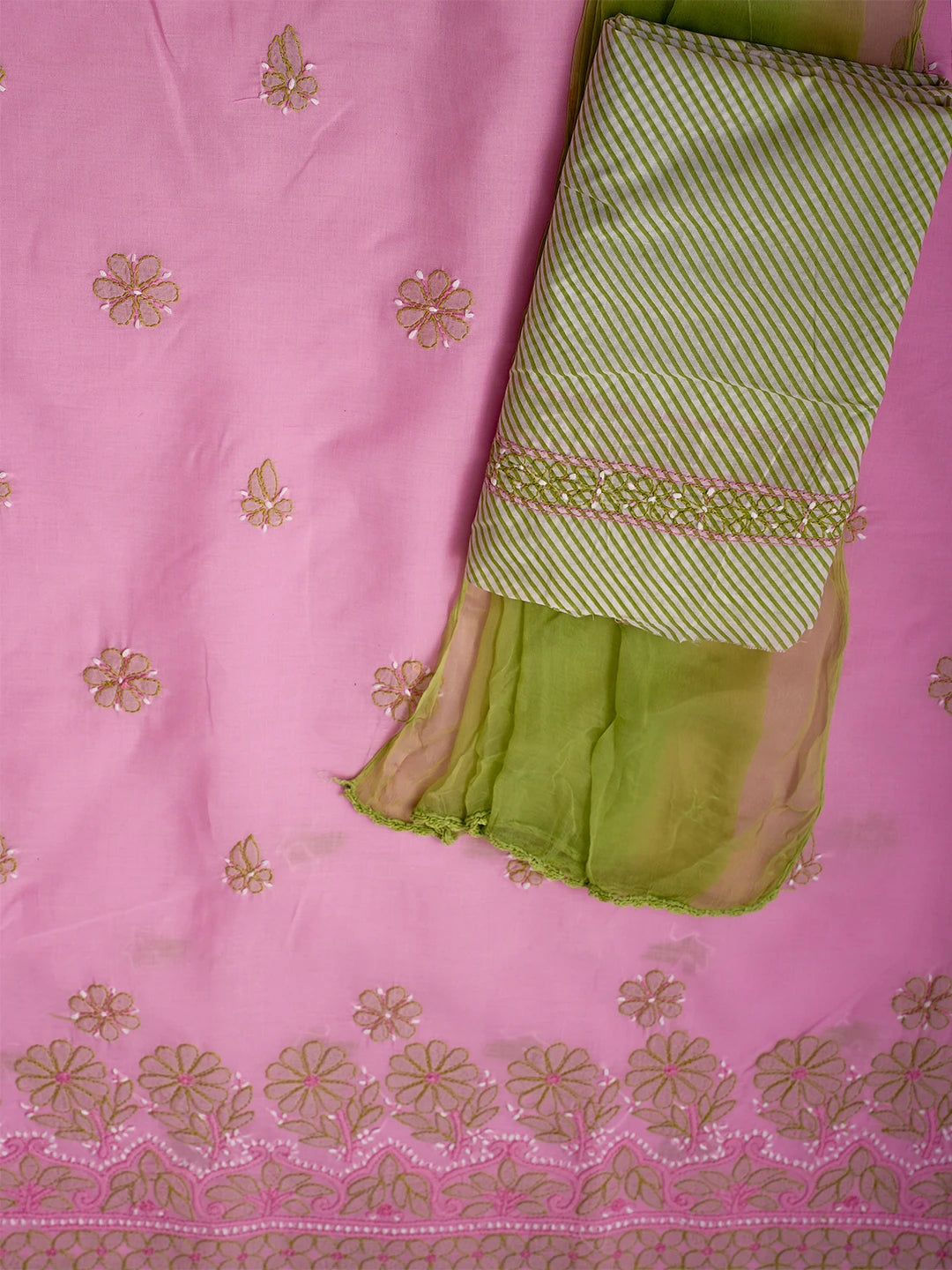 Ada Hand Embroidered Pink Cotton Lucknowi Chikankari Unstitched Suit Piece 01A700444