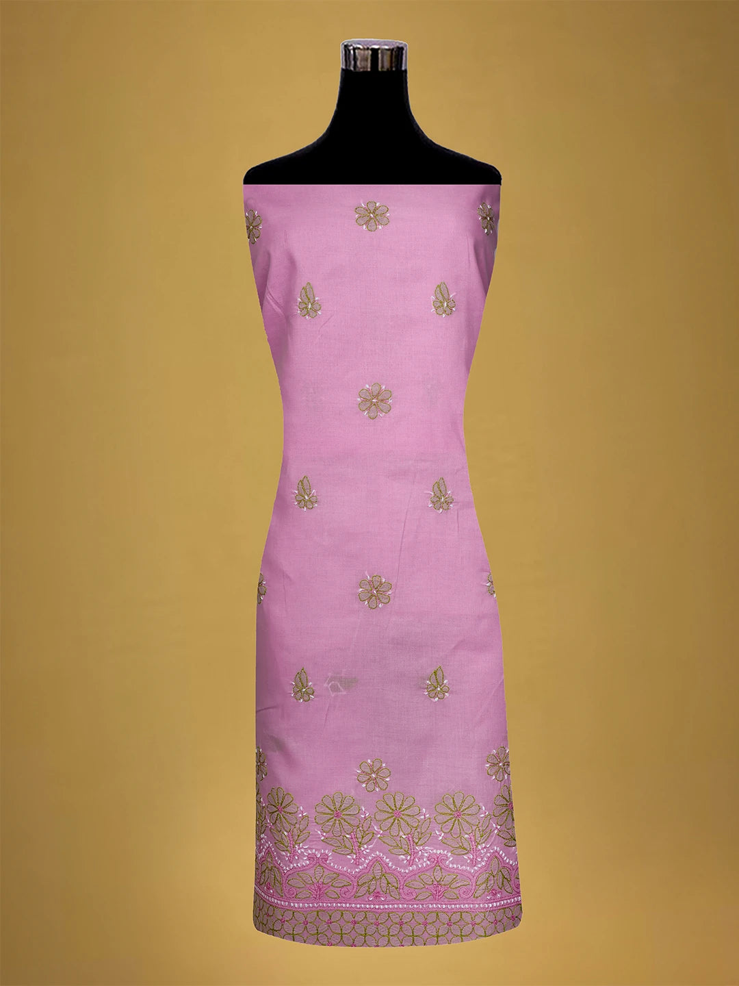 Ada Hand Embroidered Pink Cotton Lucknowi Chikankari Unstitched Suit Piece 01A700444