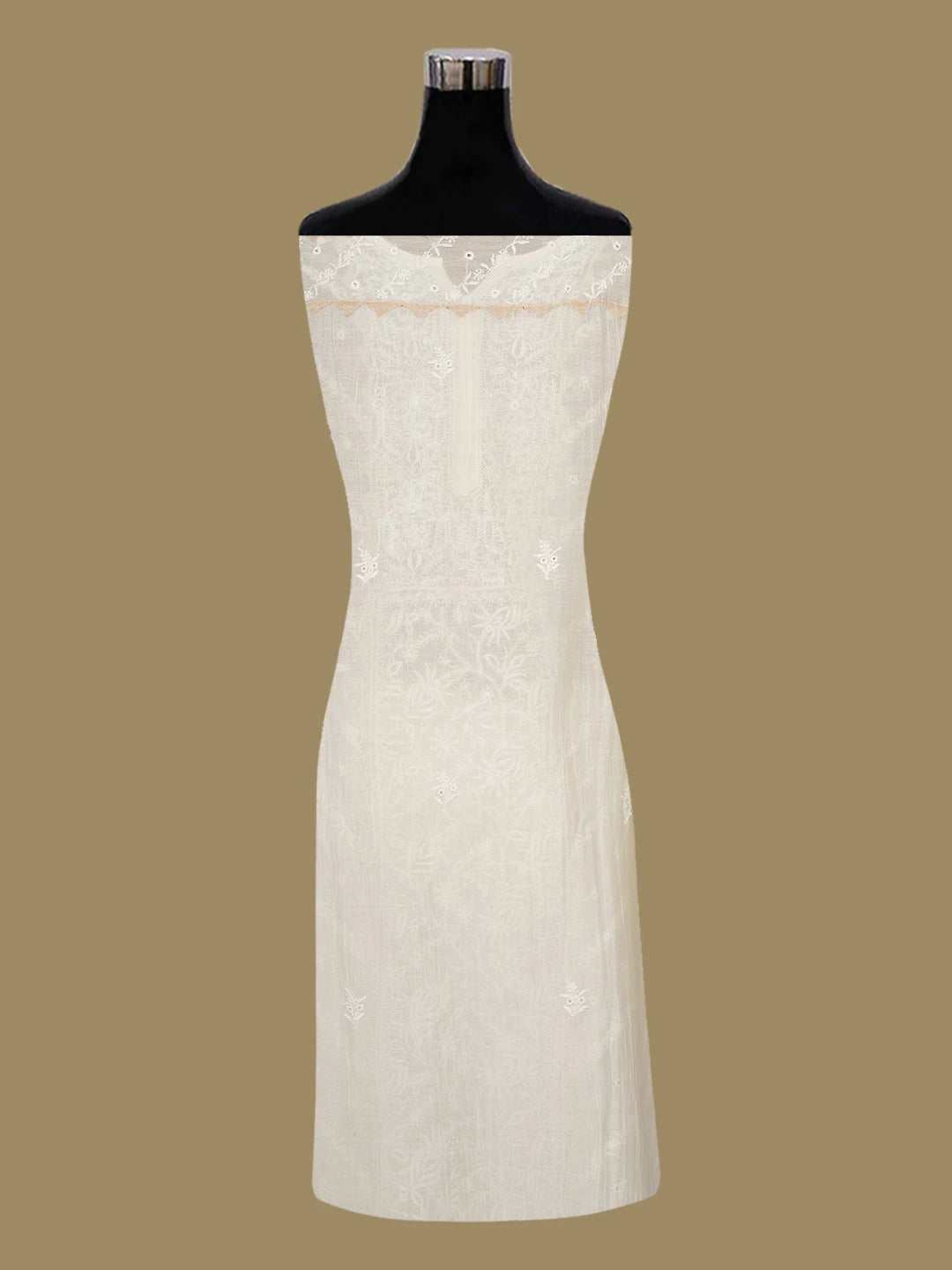 Ada Hand Embroidered White Chanderi Lucknowi Chikankari Semi-stitched Kurta Dupatta Set 01A703159