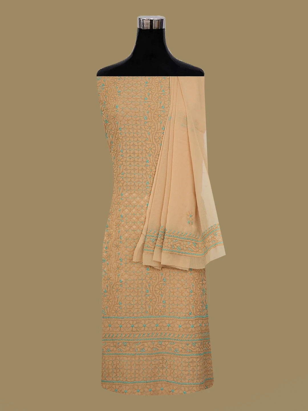 Ada Hand Embroidered Fawn Georgette  Lucknowi Chikankari Unstitched Suit Piece 01A707975