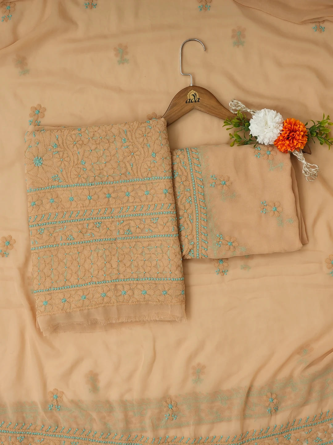 Ada Hand Embroidered Fawn Georgette  Lucknowi Chikankari Unstitched Suit Piece 01A707975