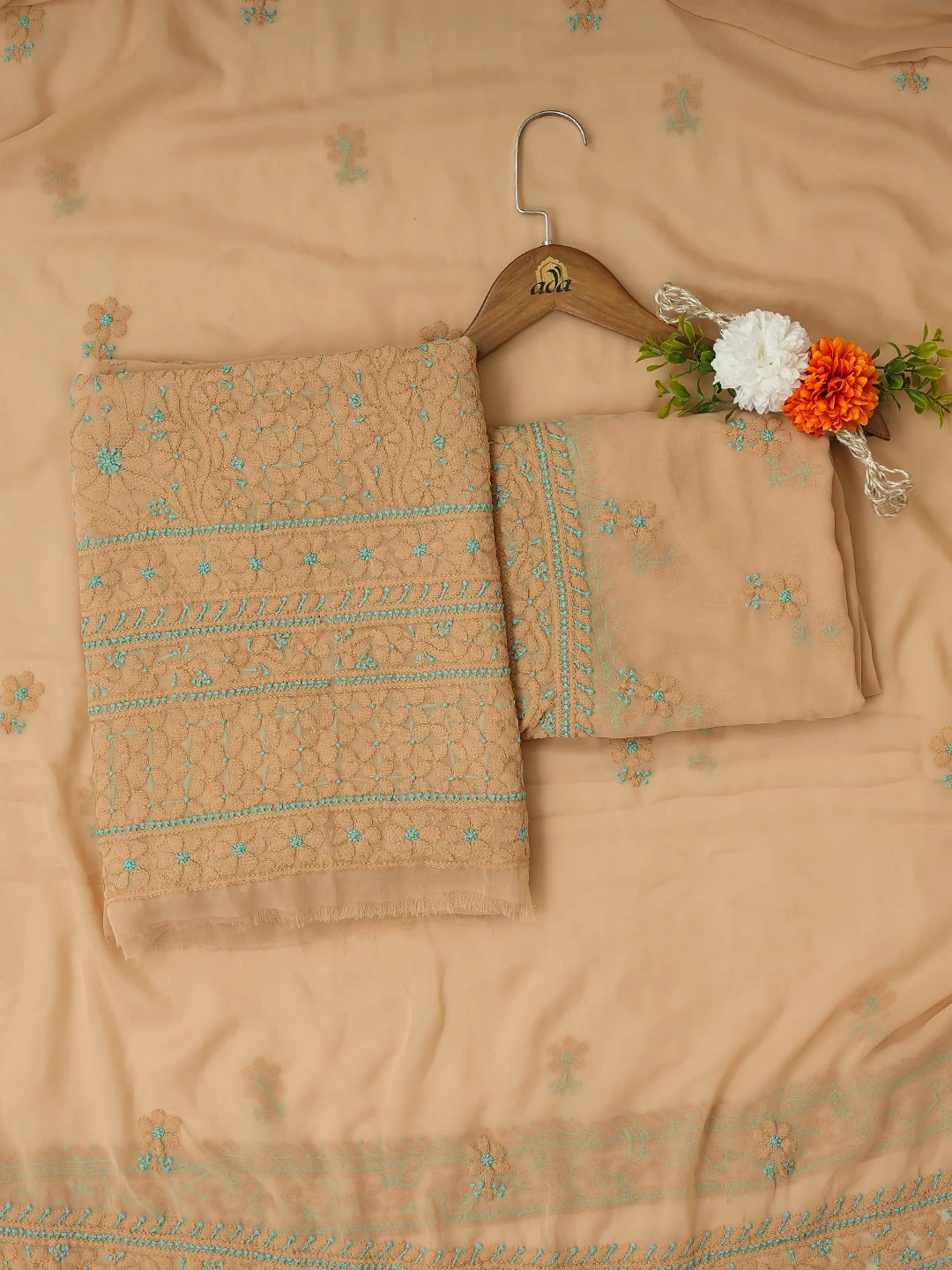 Ada Hand Embroidered Fawn Georgette  Lucknowi Chikankari Unstitched Suit Piece 01A707975
