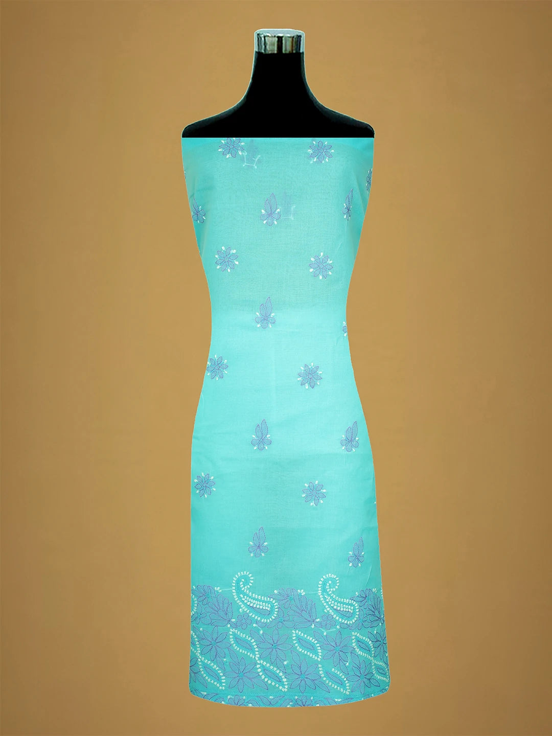 Ada Hand Embroidered Picton Blue Cotton Lucknowi Chikankari Unstitched Suit Piece 01A700448