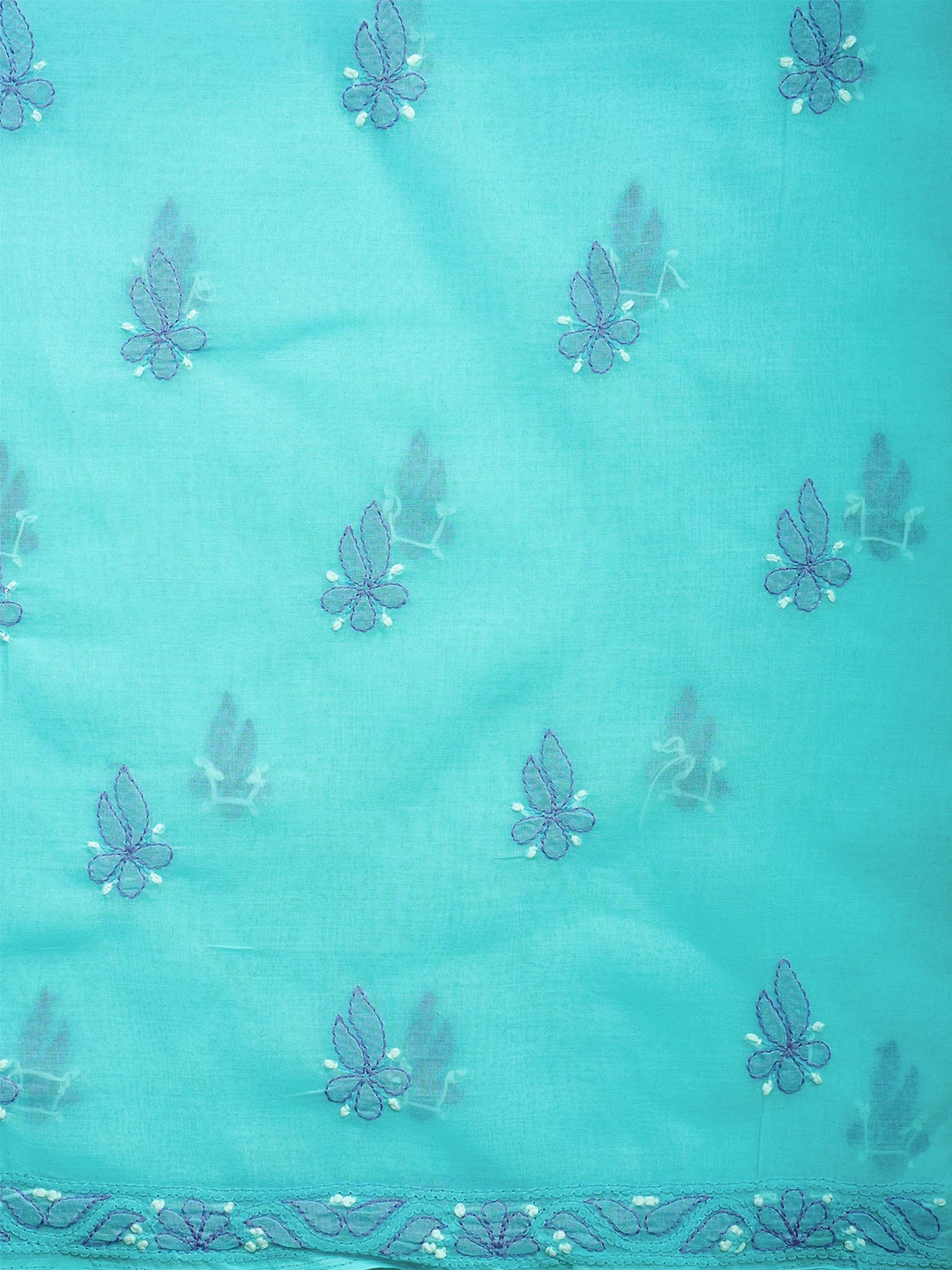 Ada Hand Embroidered Picton Blue Cotton Lucknowi Chikankari Unstitched Suit Piece 01A700448