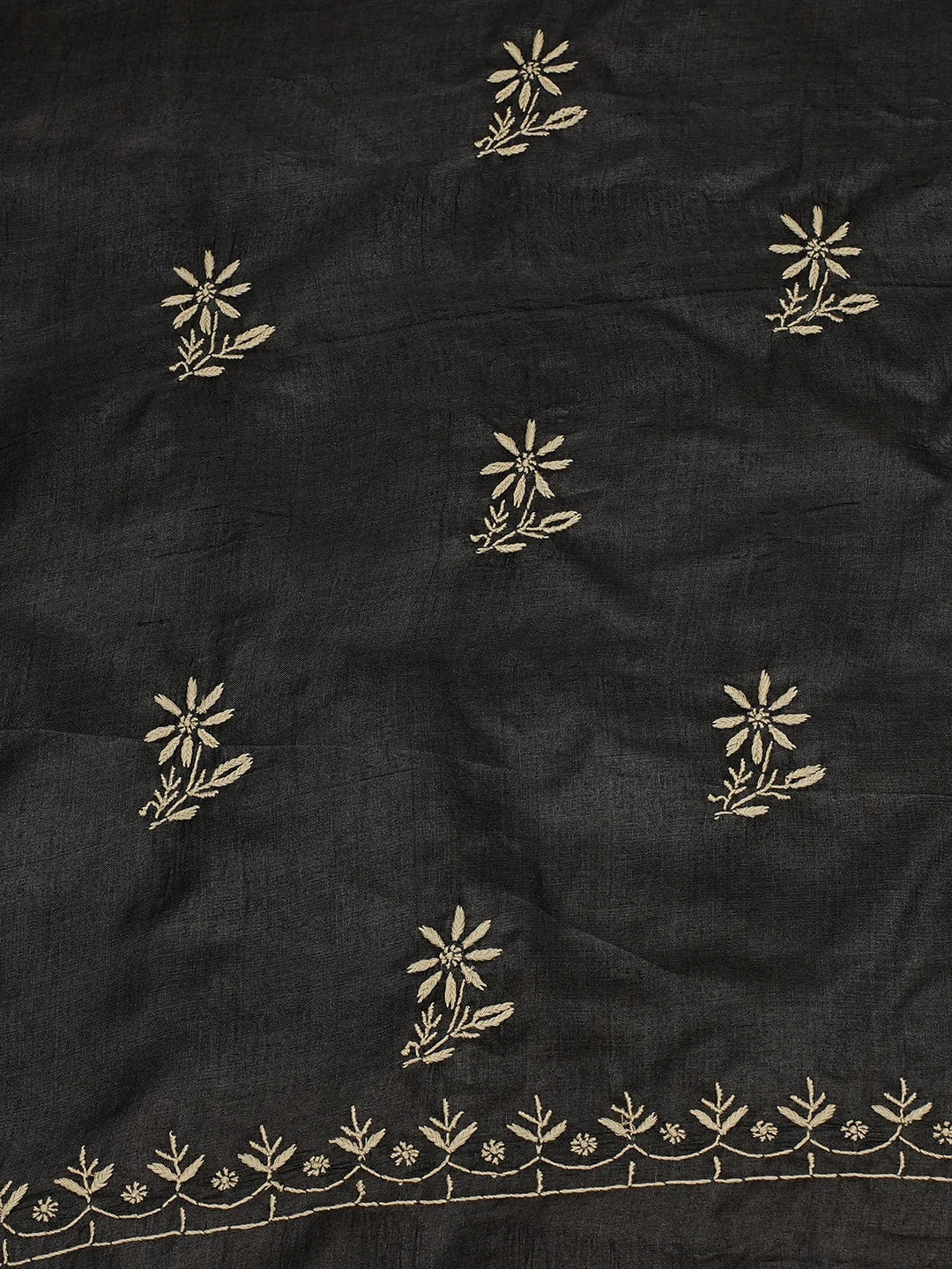 Ada Hand Embroidered Black Silk Lucknowi Chikankari Unstitched Kurta Dupatta Set 01A705387