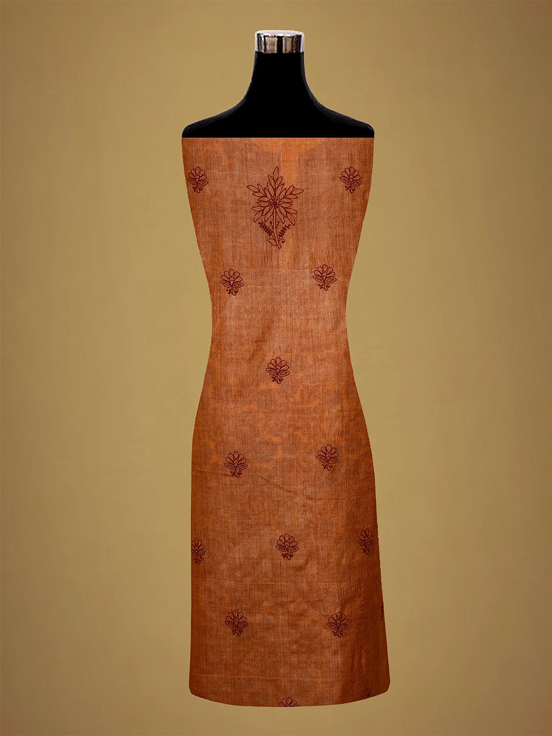 Ada Hand Embroidered Rust Silk Lucknowi Chikankari Unstitched Suit Piece 01A511872