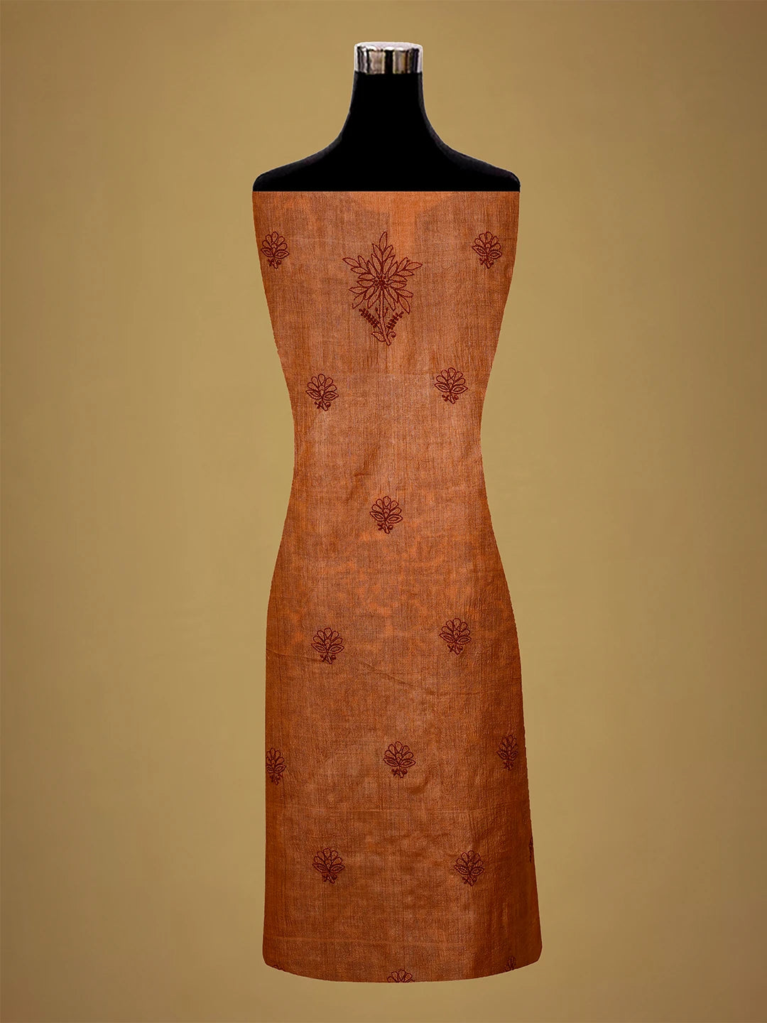 Ada Hand Embroidered Rust Silk Lucknowi Chikankari Unstitched Suit Piece 01A511872