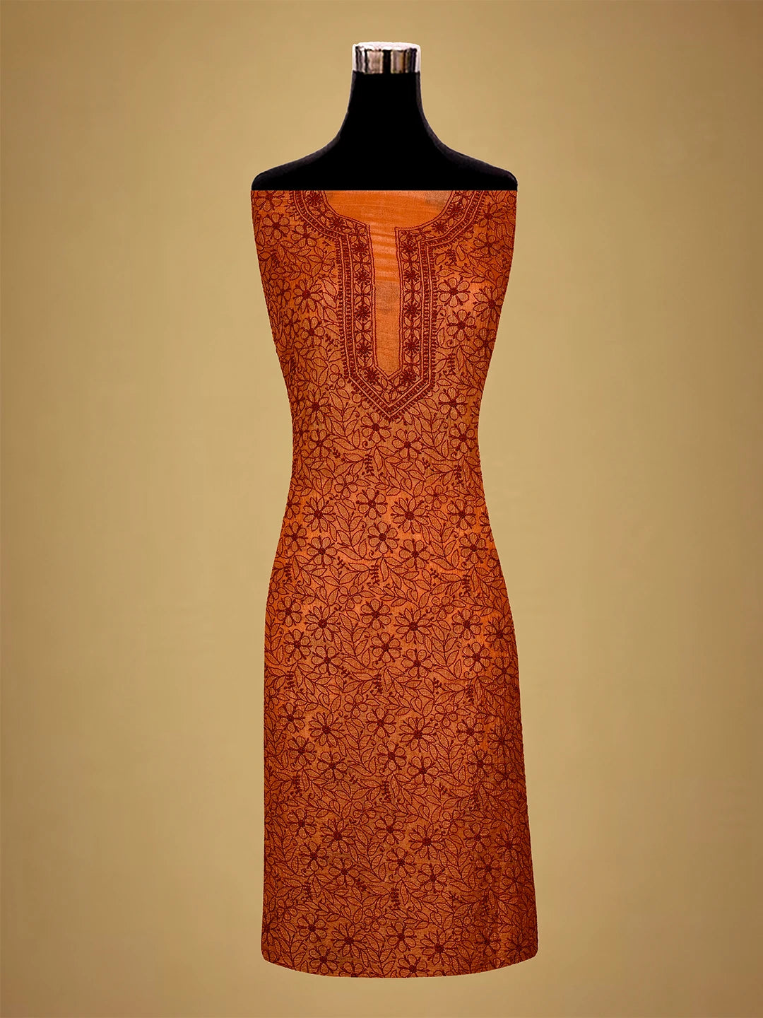 Ada Hand Embroidered Rust Silk Lucknowi Chikankari Unstitched Suit Piece 01A511872