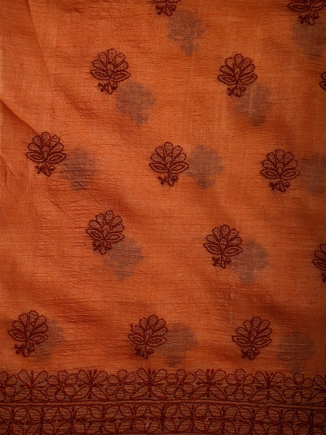 Ada Hand Embroidered Rust Silk Lucknowi Chikankari Unstitched Suit Piece 01A511872