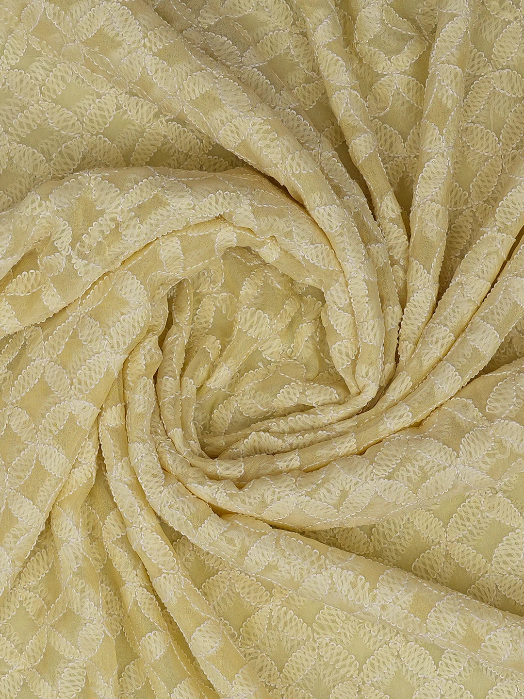 Ada Hand Embroidered Lemon Yellow Georgette Lucknowi Chikankari Dupatta 01A165045