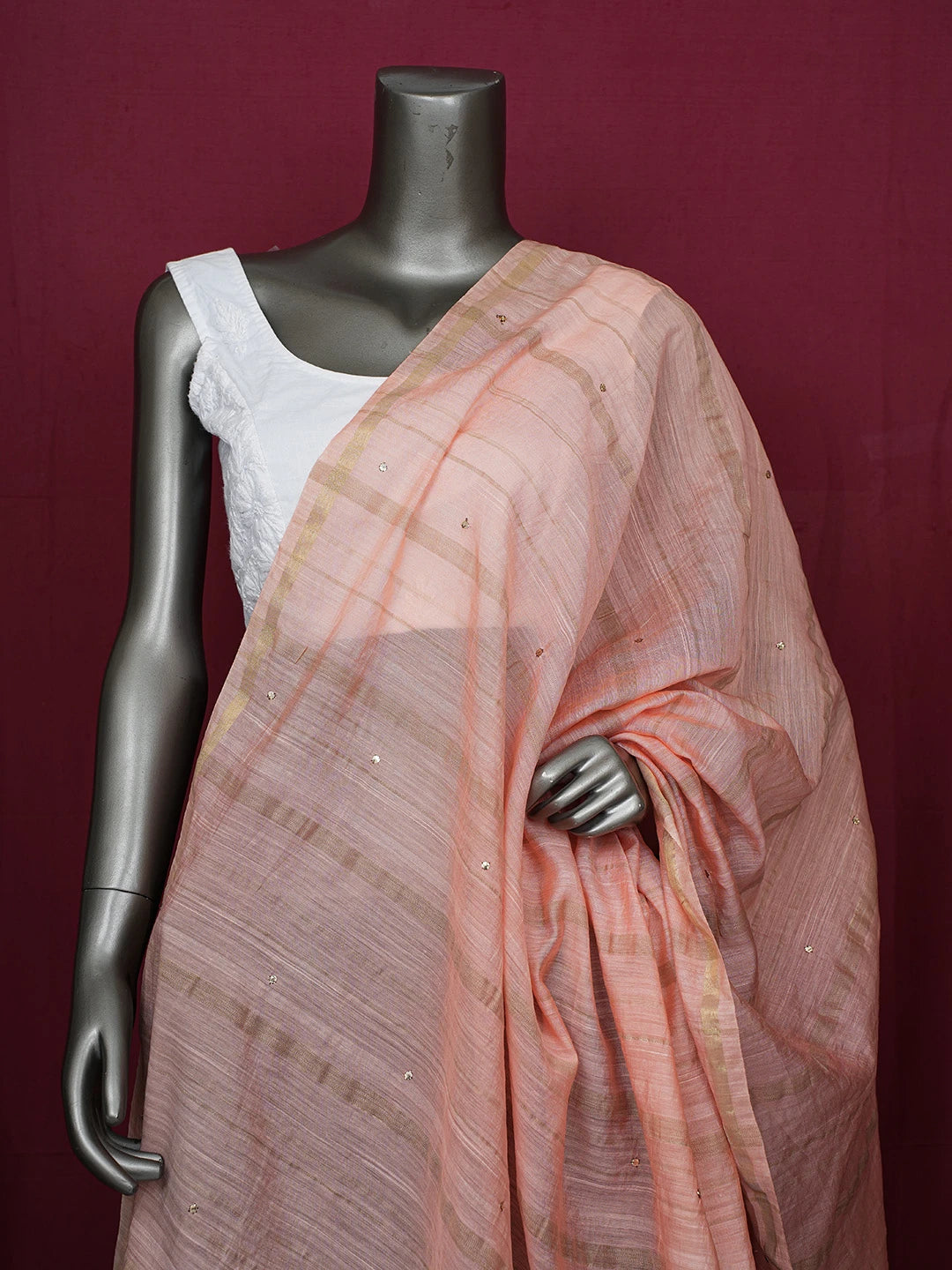 Ada Peach Chanderi Dupatta With Muqaish Work 01A383520