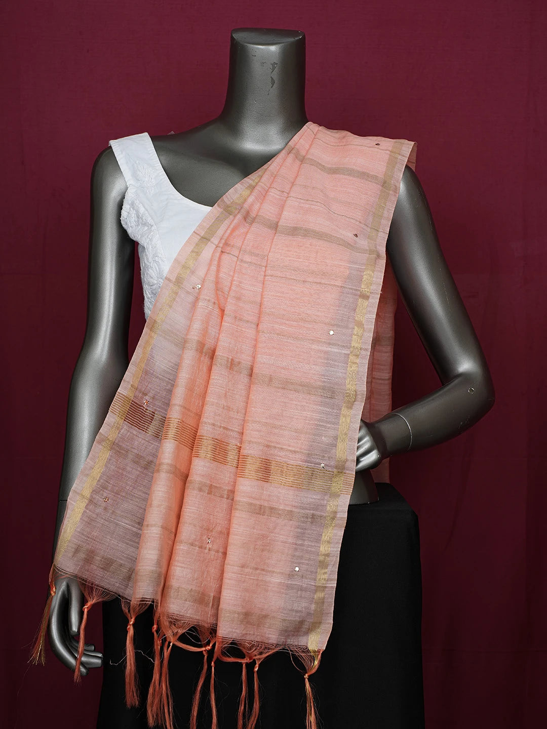 Ada Peach Chanderi Dupatta With Muqaish Work 01A383520
