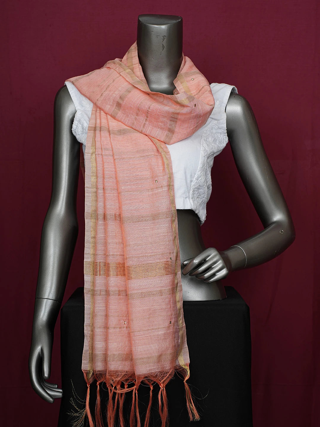Ada Peach Chanderi Dupatta With Muqaish Work 01A383520