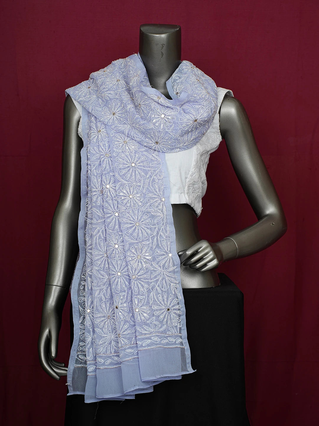 Ada Hand Embroidered Mauve Faux Georgette Lucknowi Chikankari Dupatta With Sequins Work 01A561651