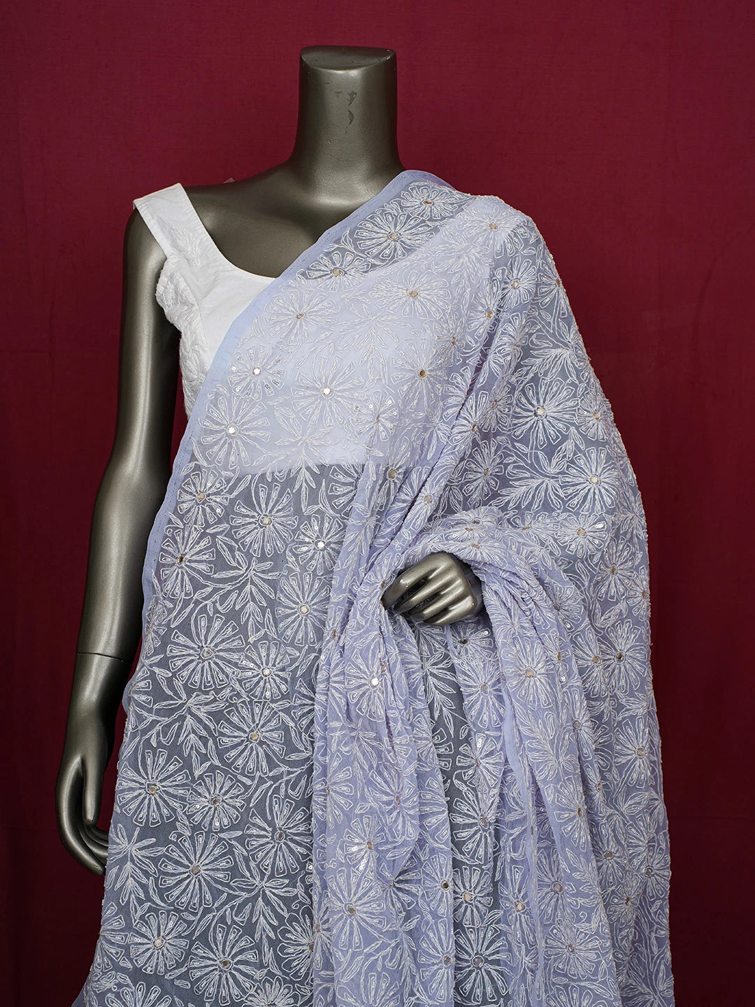 Ada Hand Embroidered Mauve Faux Georgette Lucknowi Chikankari Dupatta With Sequins Work 01A561651