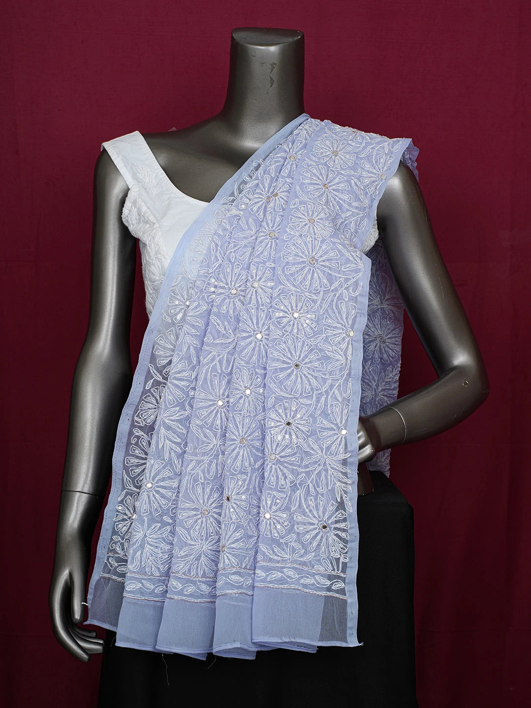 Ada Hand Embroidered Mauve Faux Georgette Lucknowi Chikankari Dupatta With Sequins Work 01A561651