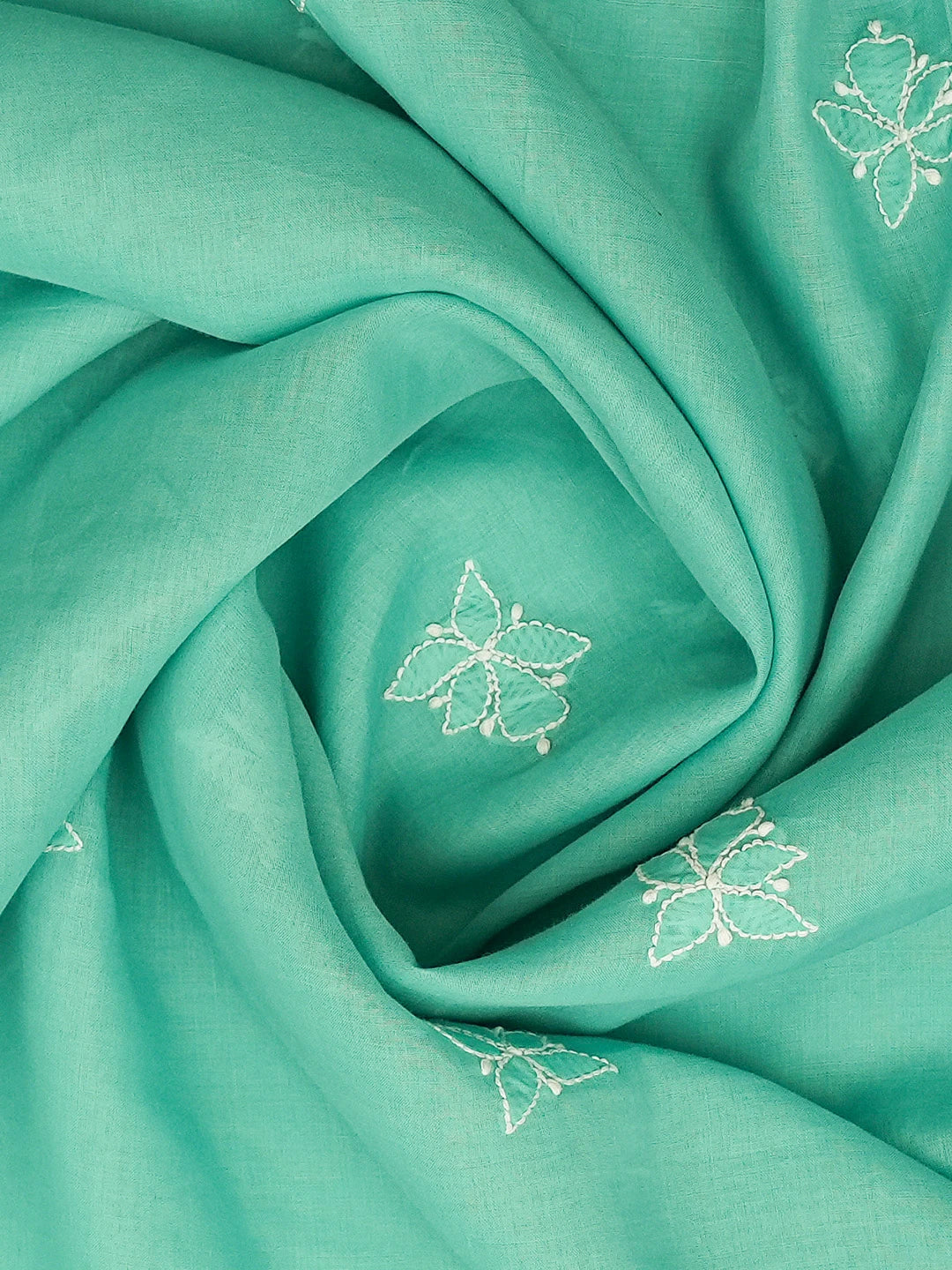 Ada Hand Embroidered Light Sea Green Cotton Lucknowi Chikankari Dupatta A178581