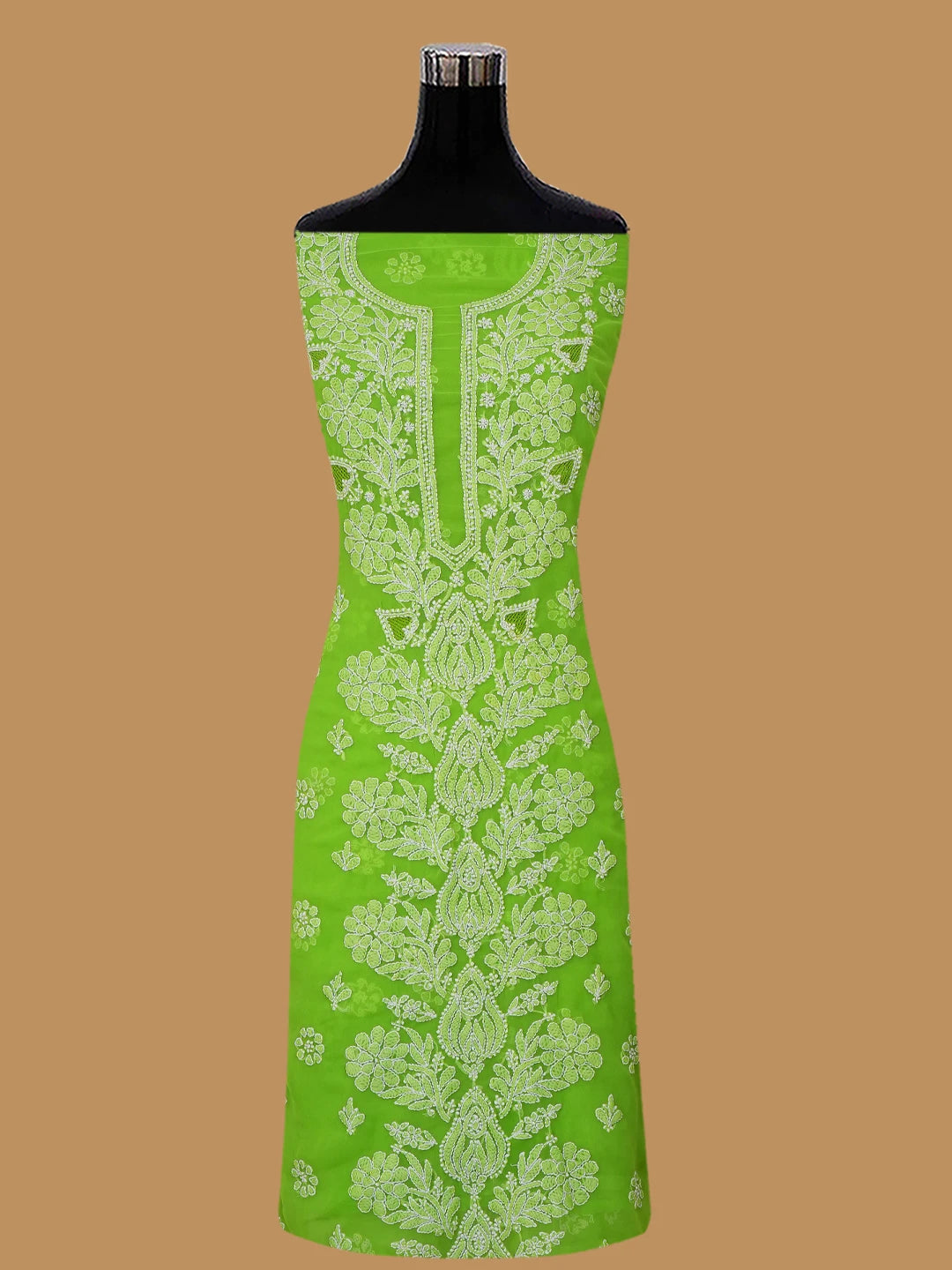 Ada Hand Embroidered Lime Green Georgette Lucknowi Chikankari Unstitched Suit Piece 01A696577