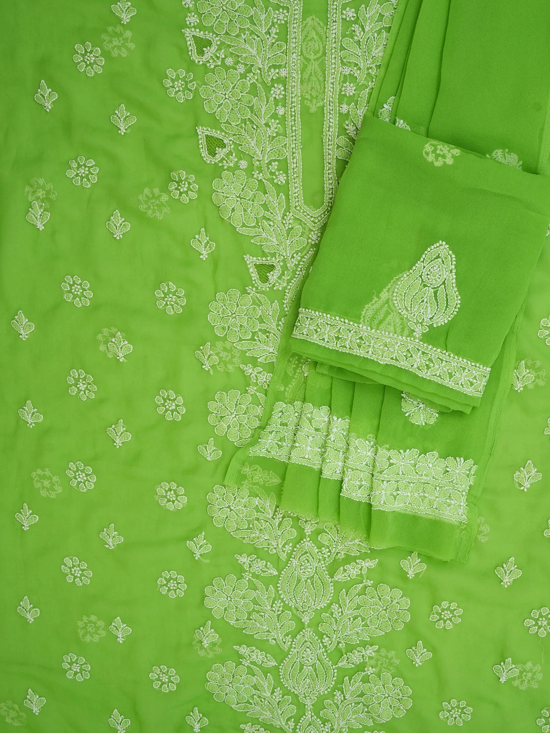 Ada Hand Embroidered Lime Green Georgette Lucknowi Chikankari Unstitched Suit Piece 01A696577