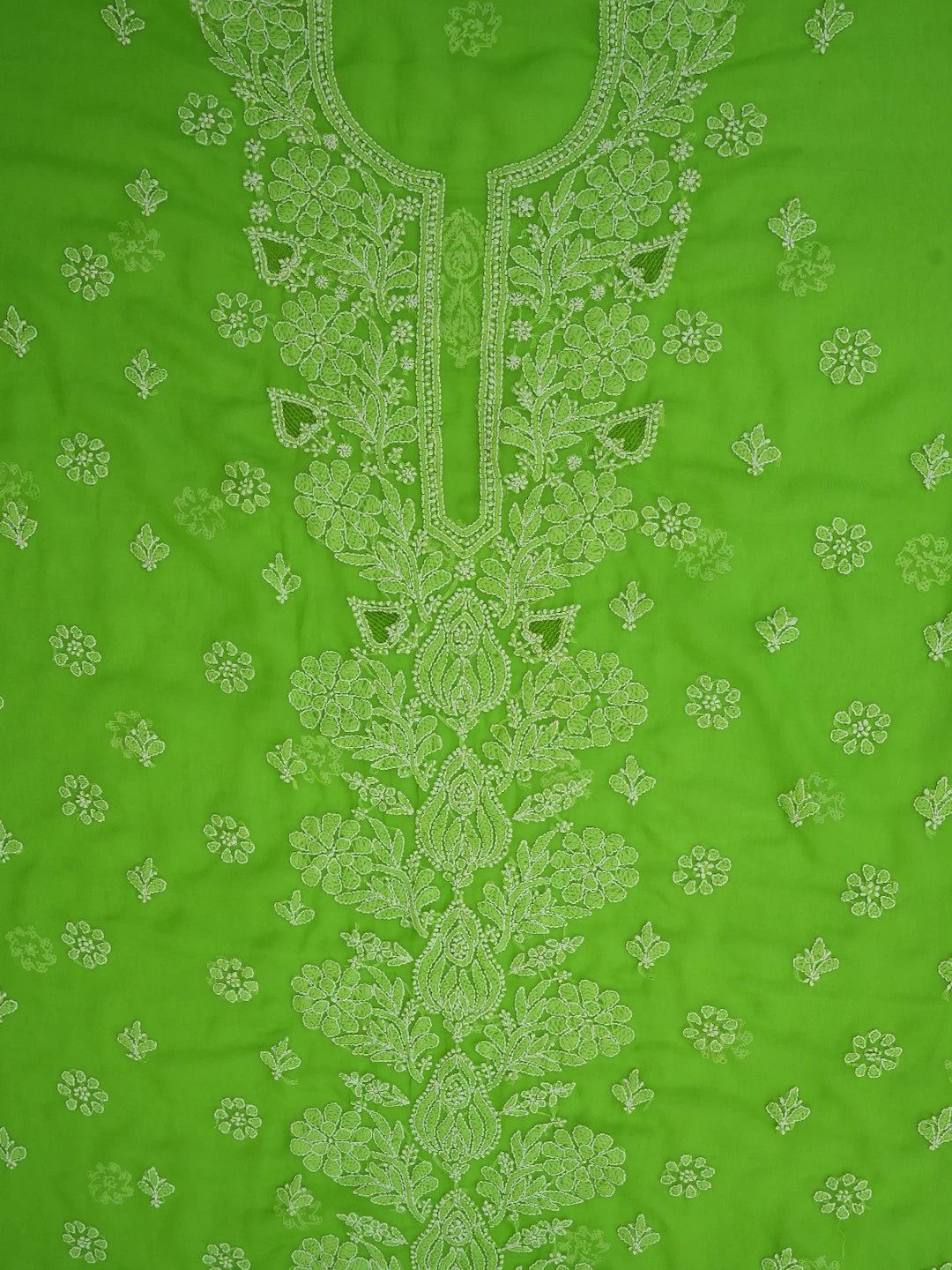 Ada Hand Embroidered Lime Green Georgette Lucknowi Chikankari Unstitched Suit Piece 01A696577