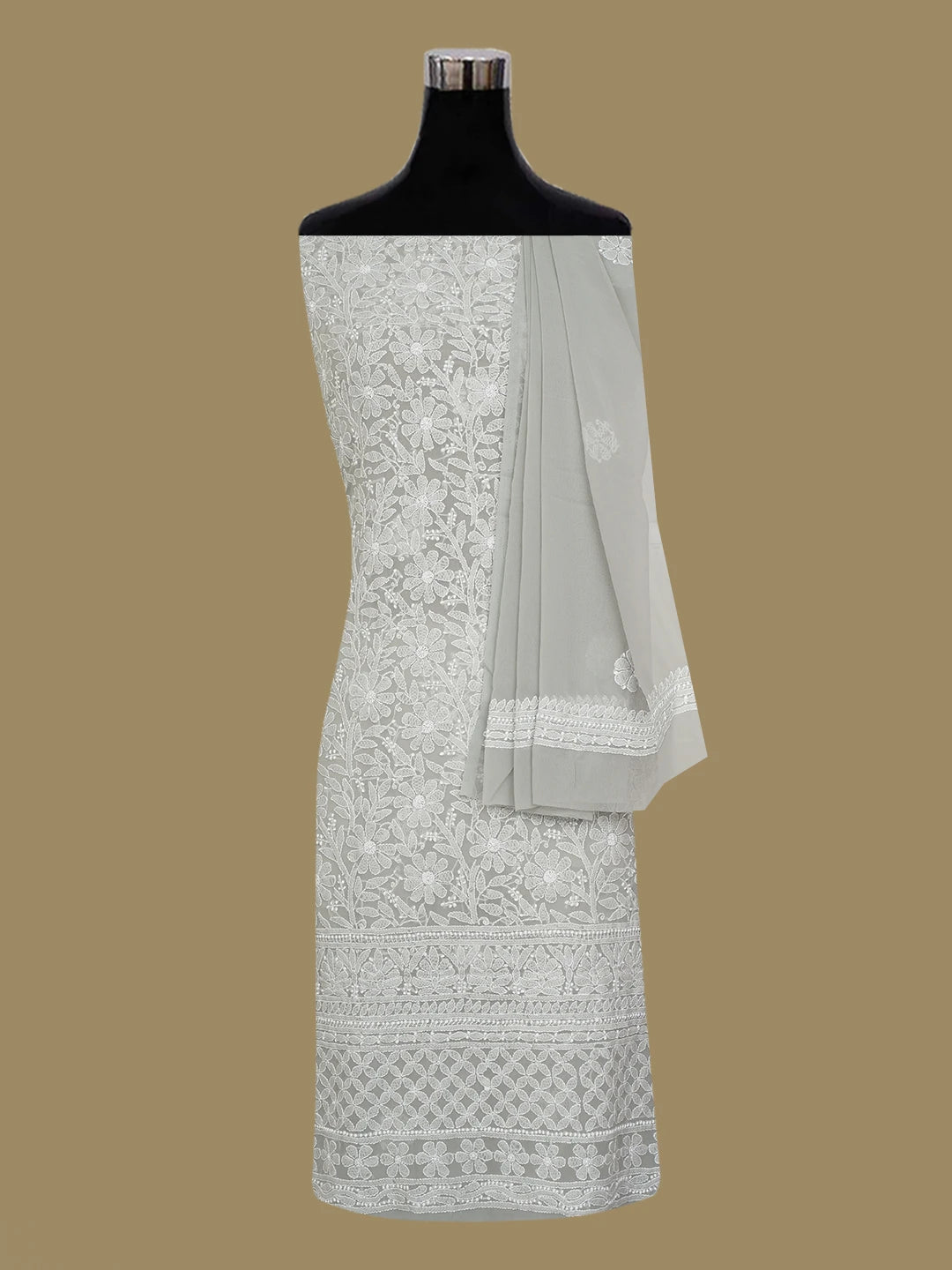 Ada Hand Embroidered Grey Georgette Lucknowi Chikankari Unstitched Suit Piece 01A707970