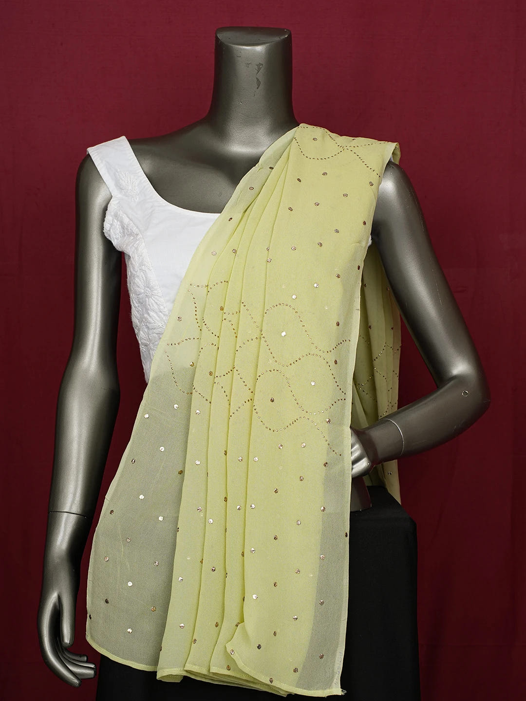 Ada Hand Embroidered Tea Green Viscose Georgette Lucknowi Chikankari Dupatta Mukaish Work 01A576744