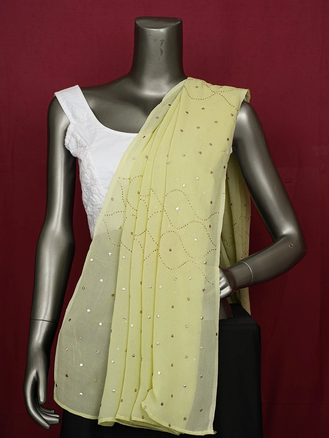 Ada Hand Embroidered Tea Green Viscose Georgette Lucknowi Chikankari Dupatta Mukaish Work 01A576744