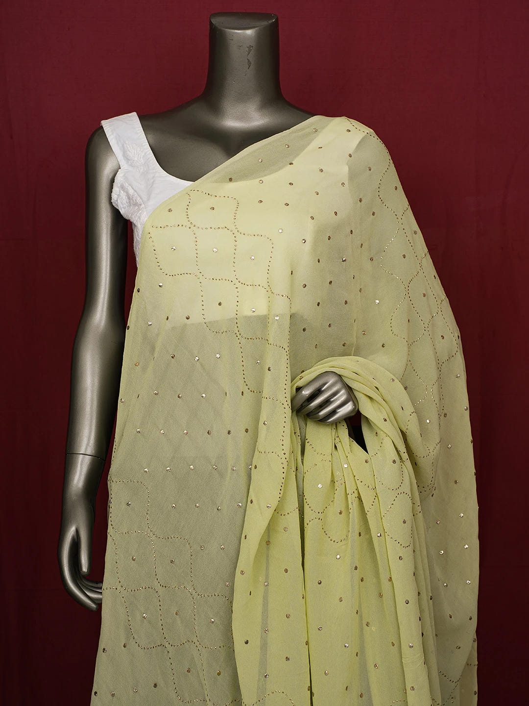 Ada Hand Embroidered Tea Green Viscose Georgette Lucknowi Chikankari Dupatta Mukaish Work 01A576744