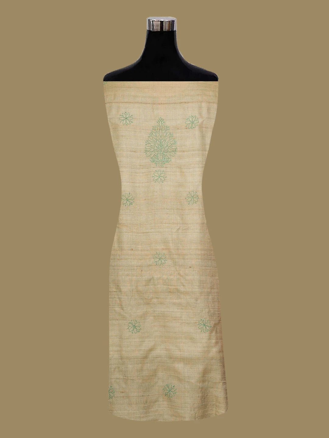Ada Hand Embroidered Fawn Silk Lucknowi Chikankari Unstitched Suit Piece With Sequins Work 01A700345