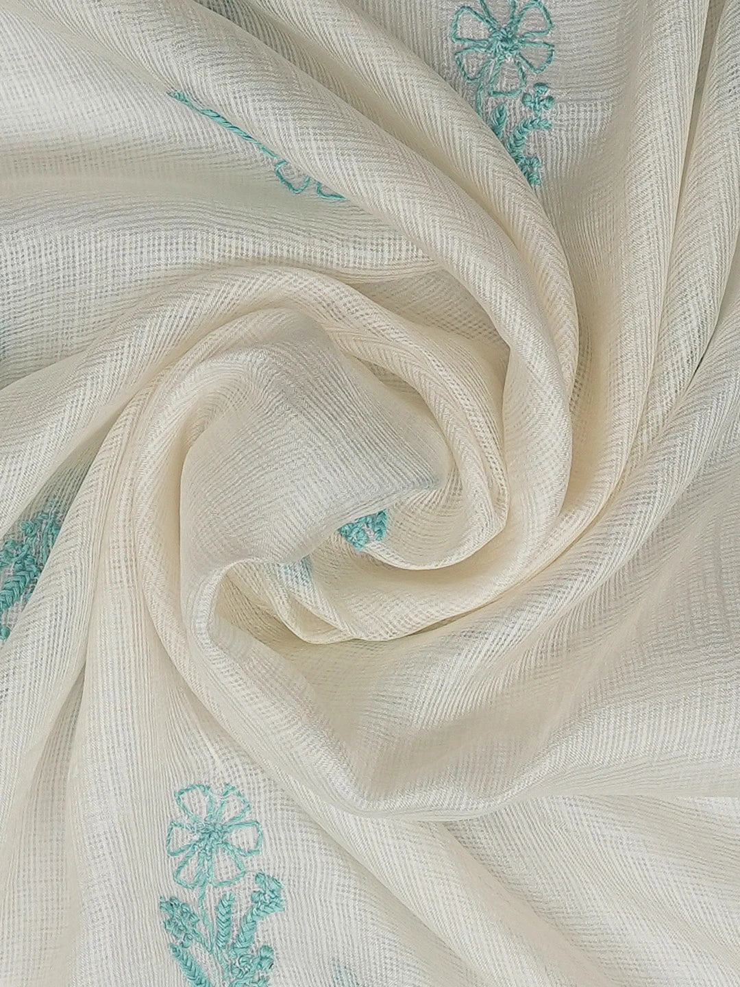 Ada Hand Embroidered Smoke White Kota Silk Lucknowi Chikankari Dupatta 01A680641