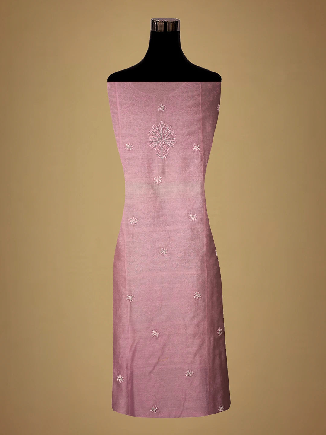 Ada Hand Embroidered Pink Chanderi Silk Lucknowi Chikankari Unstitched Kurta Dupatta Set With Cutdana Work 01A615718