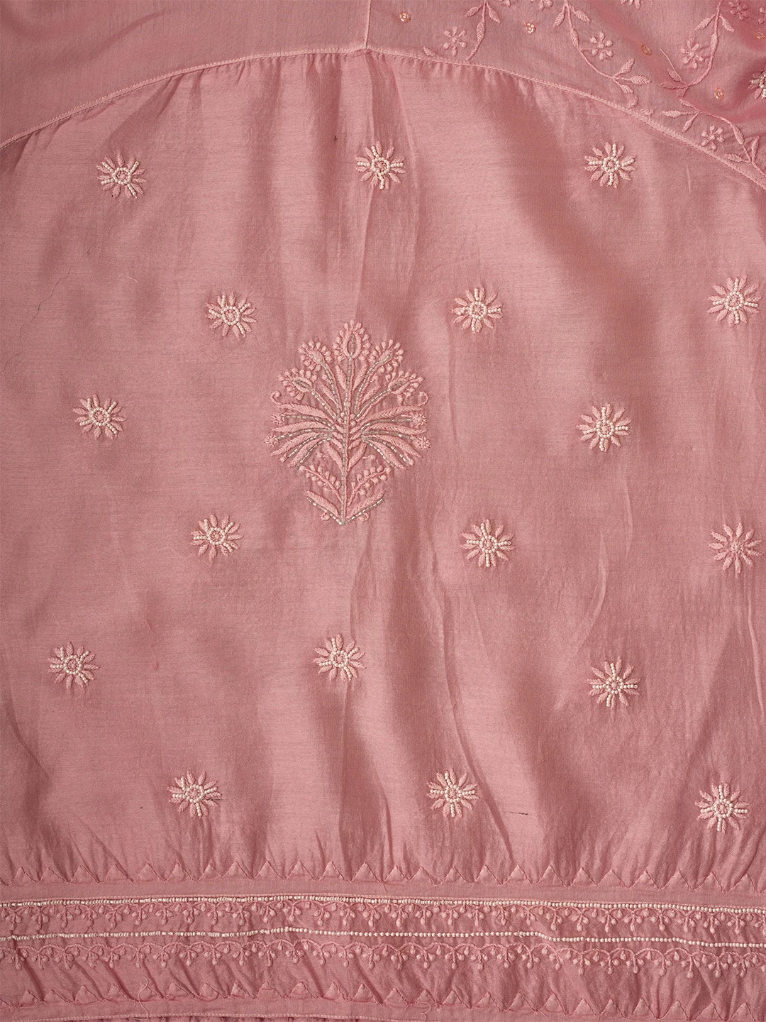 Ada Hand Embroidered Pink Chanderi Silk Lucknowi Chikankari Unstitched Kurta Dupatta Set With Cutdana Work 01A615718