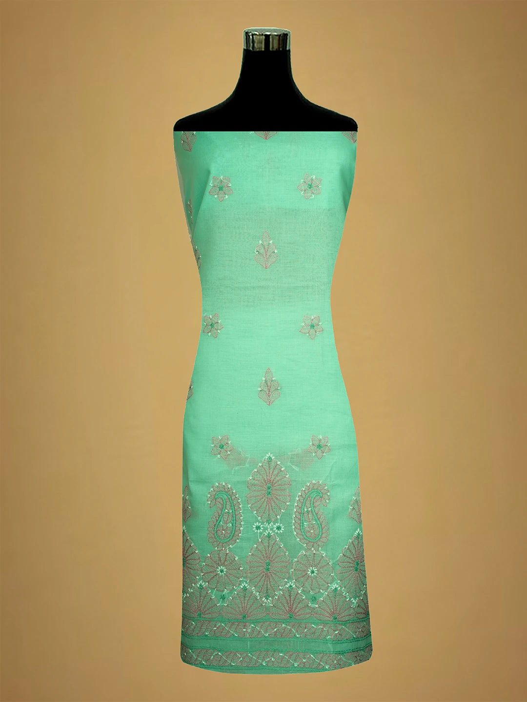 Ada Hand Embroidered Sea Green Cotton Lucknowi Chikankari Unstitched Suit Piece 01A700531