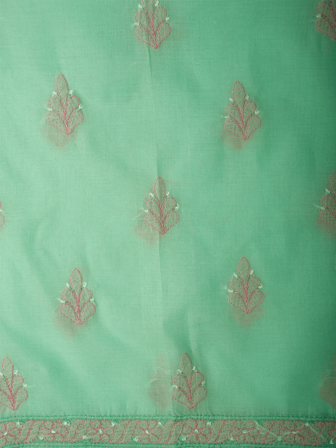 Ada Hand Embroidered Sea Green Cotton Lucknowi Chikankari Unstitched Suit Piece 01A700531