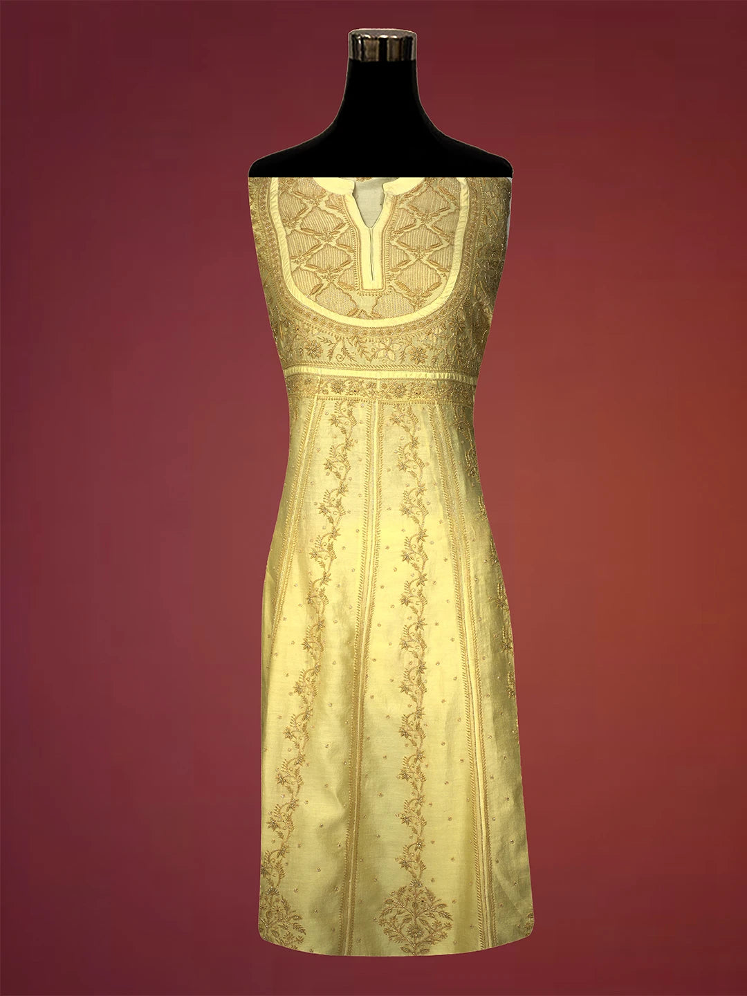 Ada Hand Embroidered Yellow Chanderi Lucknowi Chikankari Unstitched Kurta Dupatta Set With Cutdana Work 01A203085