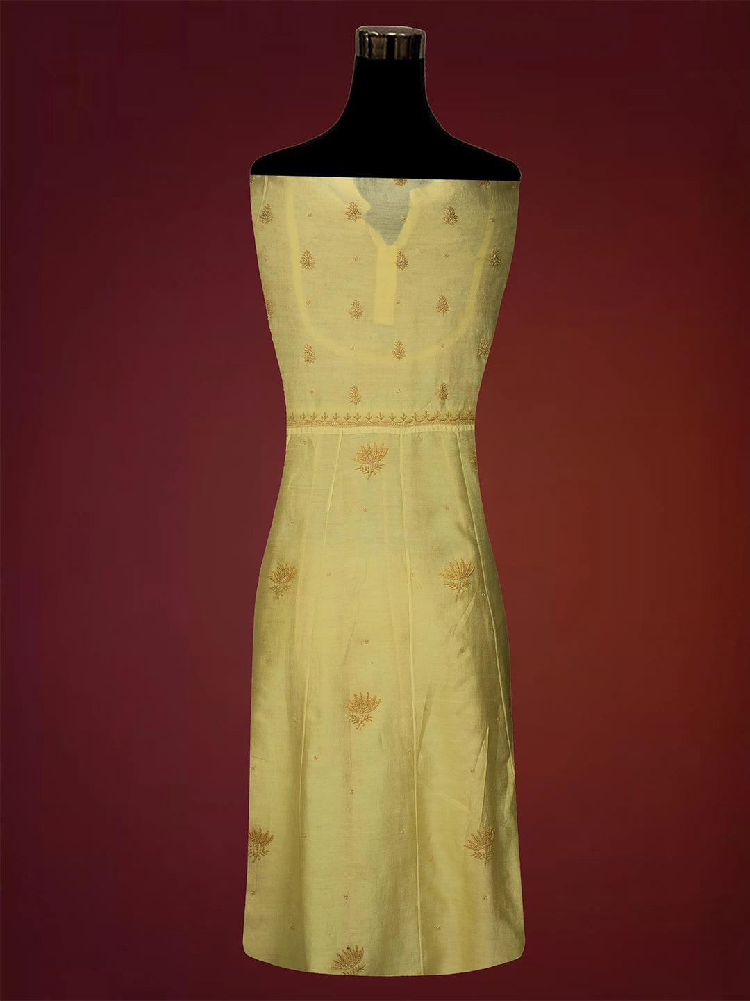 Ada Hand Embroidered Yellow Chanderi Lucknowi Chikankari Unstitched Kurta Dupatta Set With Cutdana Work 01A203085