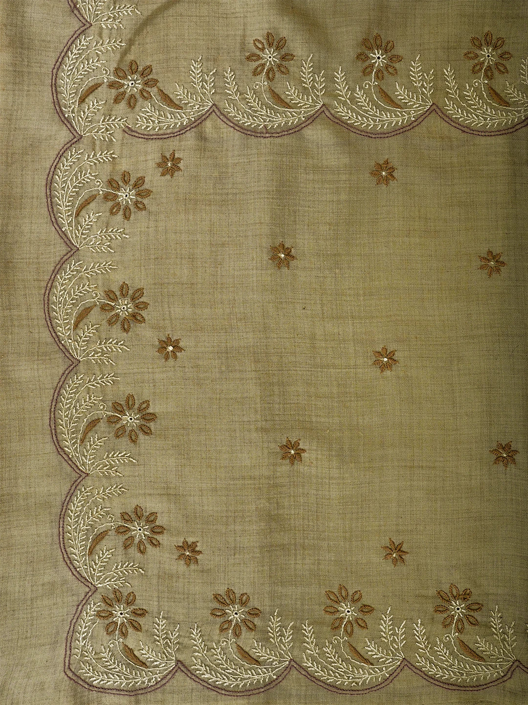 Ada Hand Embroidered Brown Pashmina Lucknowi Chikankari Chaar Taar Shawl 01A699502