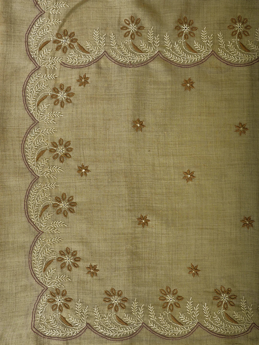 Ada Hand Embroidered Brown Pashmina Lucknowi Chikankari Chaar Taar Shawl 01A699502