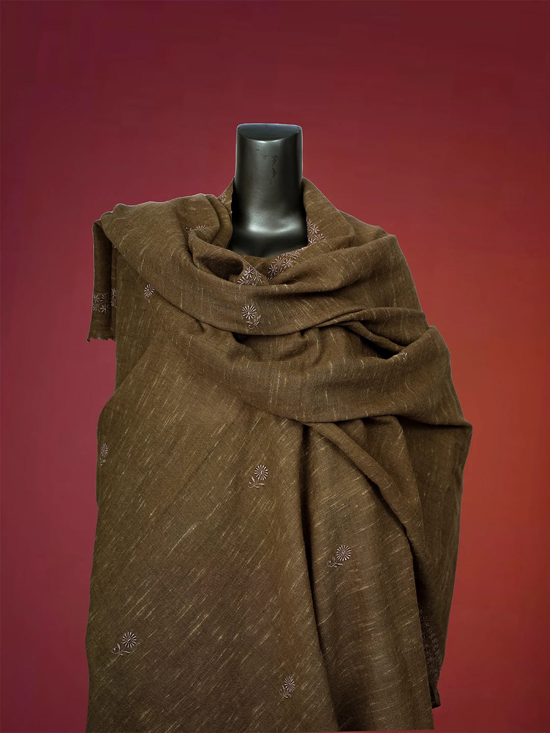 Ada Hand Embroidered Brown Pashmina Lucknowi Chikankari Teen Taar Shawl A2207280