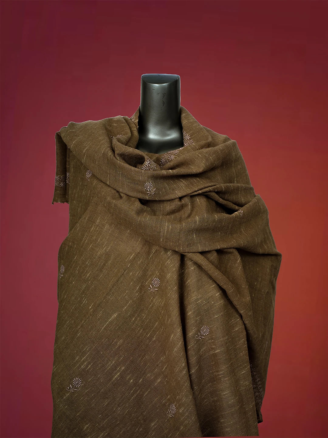 Ada Hand Embroidered Brown Pashmina Lucknowi Chikankari Teen Taar Shawl A2207280