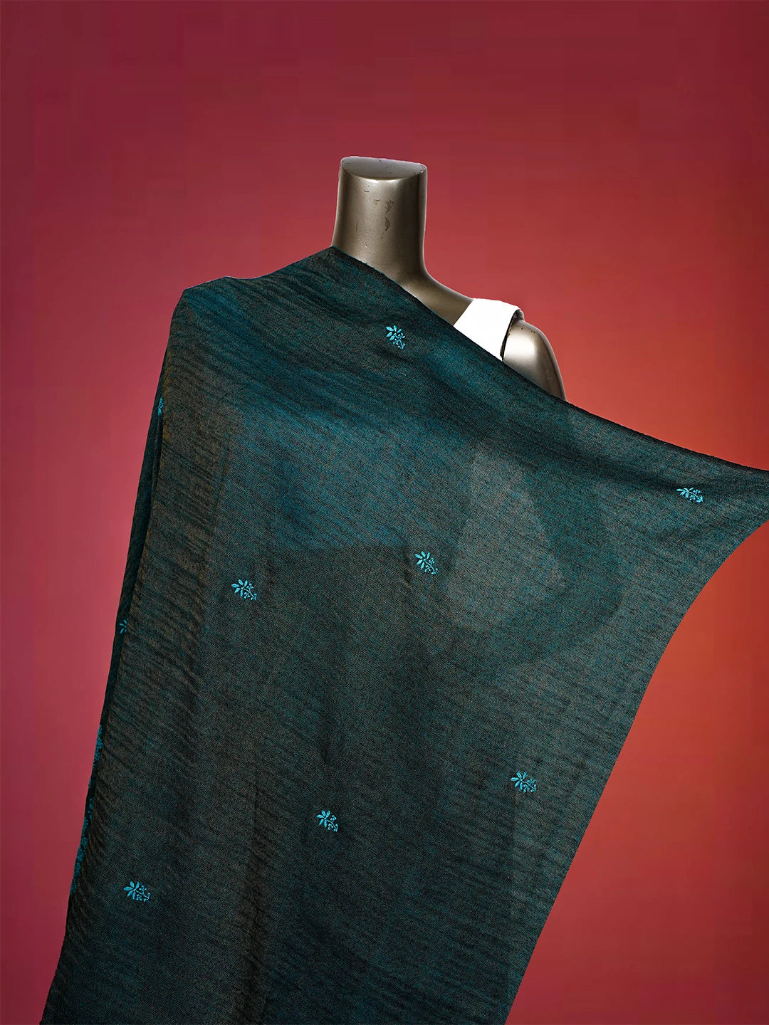 Ada Hand Embroidered Blue Tissue Pashmina Lucknowi Chikankari Teen Taar Shawl A232430