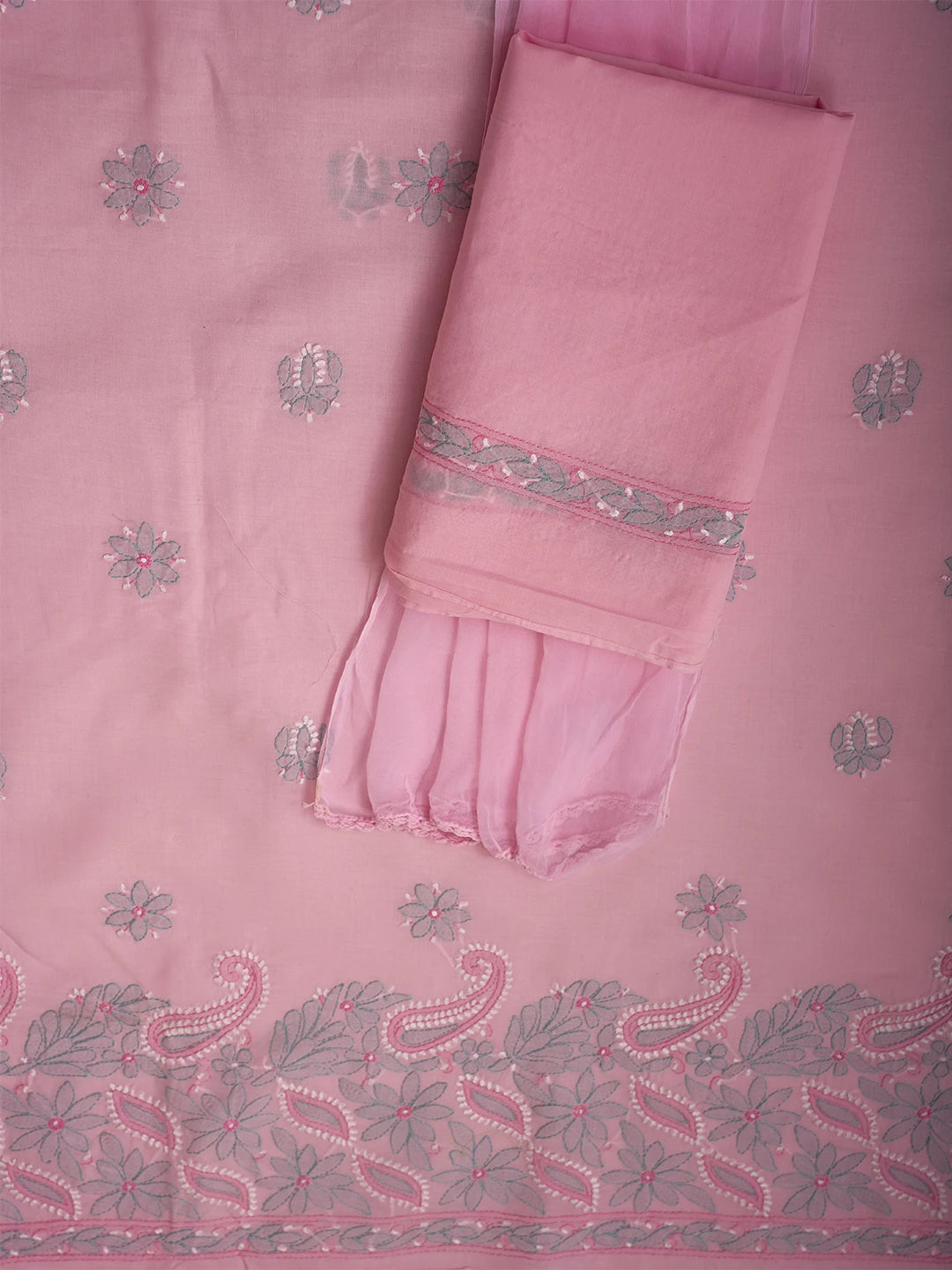 Ada Hand Embroidered Pink Cotton Lucknowi Chikankari Unstitched Suit Piece 01A700536